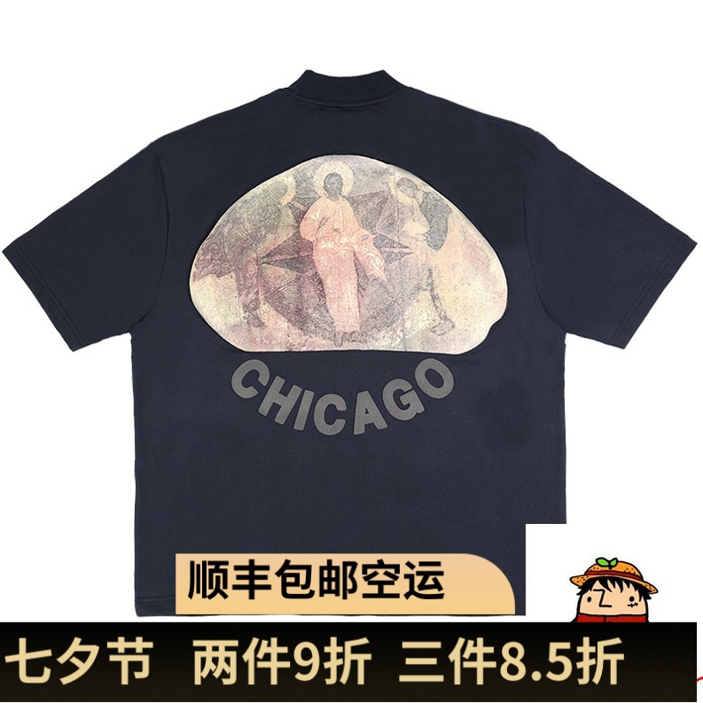 Kanye west Jesus is King 芝加哥侃爷专辑三神油画男女短袖T恤