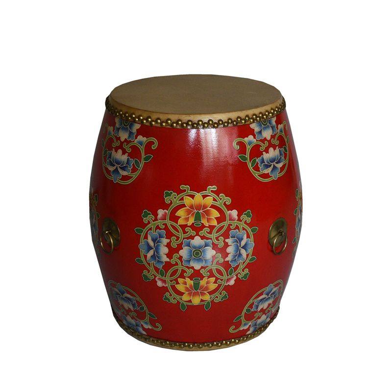 中式鼓凳鼓墩实木牛皮彩绘仿旧矮凳圆凳客厅凳子古筝凳换鞋凳餐凳