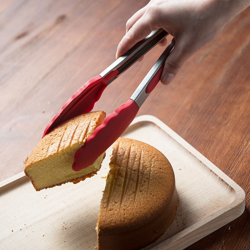 厨具304不锈钢食品夹子烧烤夹硅胶烘焙面包夹牛排夹菜加厚防烫