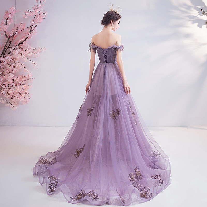 天使嫁衣梦幻宫廷风烟烟雾紫色新娘结婚敬酒礼服