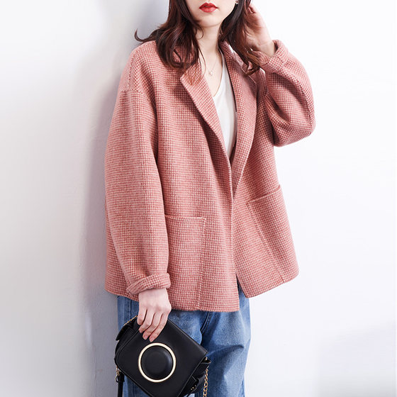Pink Plaid Woolen Jacket A Short Section Of Double-sided Aerbaka Do Little Double-sided Cashmere Coat Jacket Women Pink Plaid Woolen Jacket A Short Section Of Double-sided Aerbaka Do Little Double-sided Cashmere Coat Jacket Women