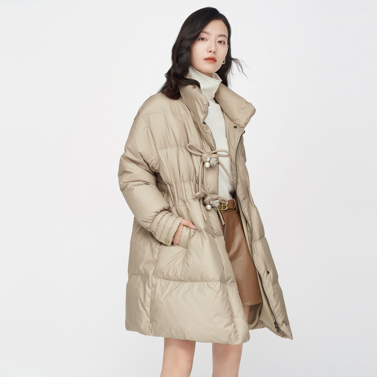 badina外套中长保暖鸭绒芭蒂娜白鸭绒新款冬季2022羽绒服