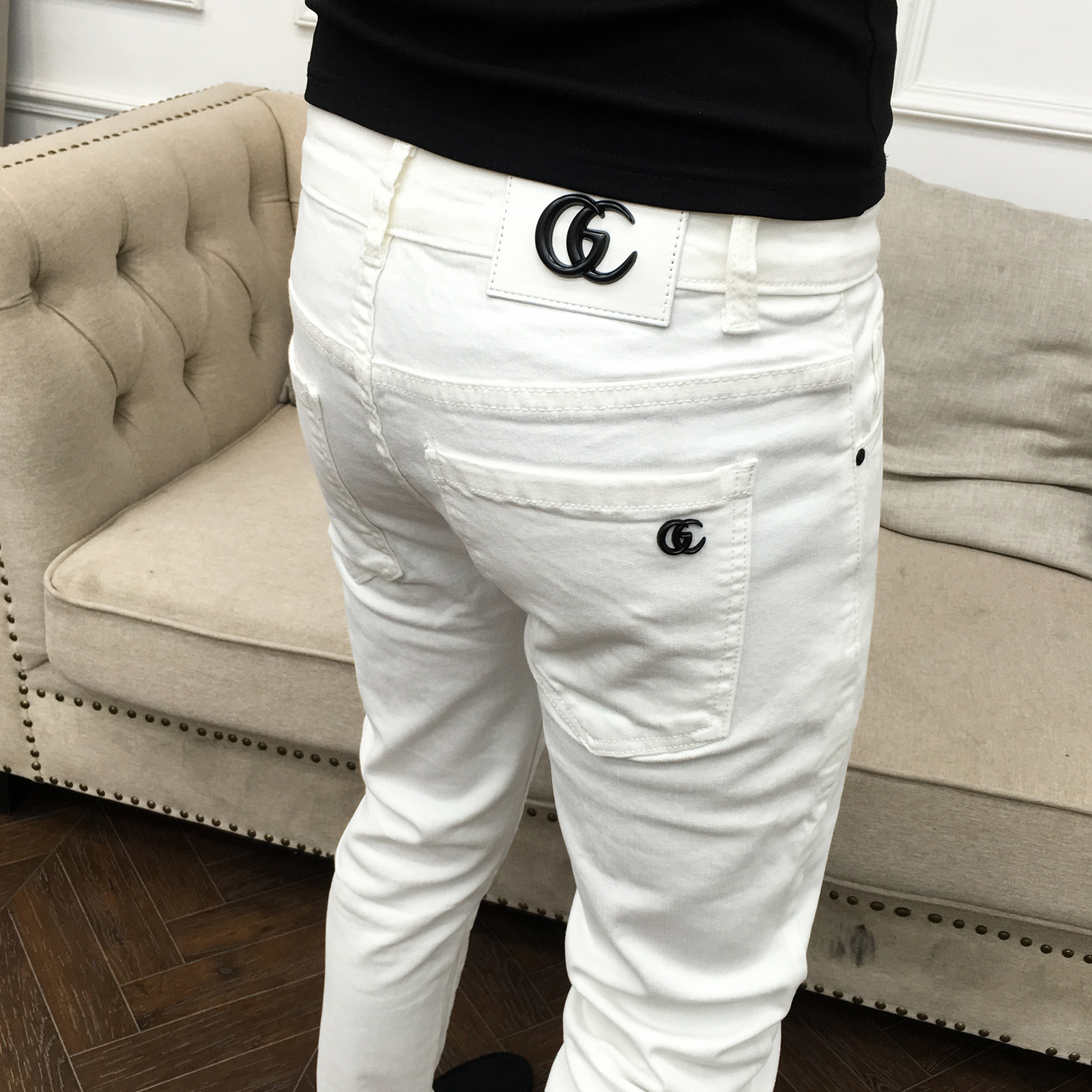 九分潮牌休闲2022夏季薄款韩版白色牛仔裤男潮流新款修身小脚秋季