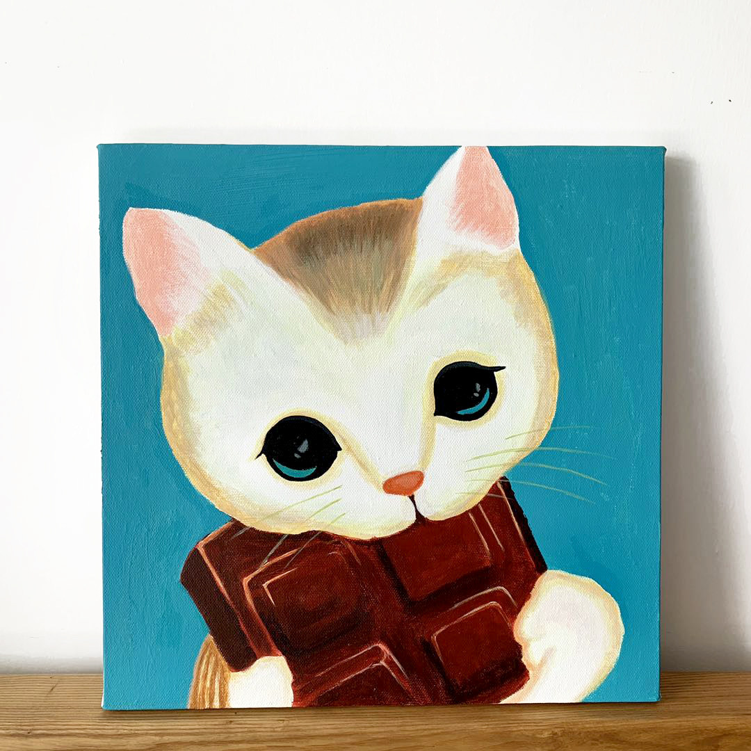 【纯手绘丙烯油画】奈良美智 大卫霍克尼 大水花猫咪卡通装饰画