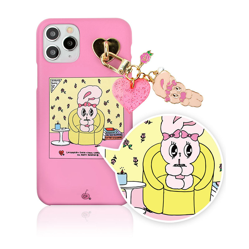 韩国estherbunny粉红红兔挂饰苹果iphone12promax非全包手机硬壳手机