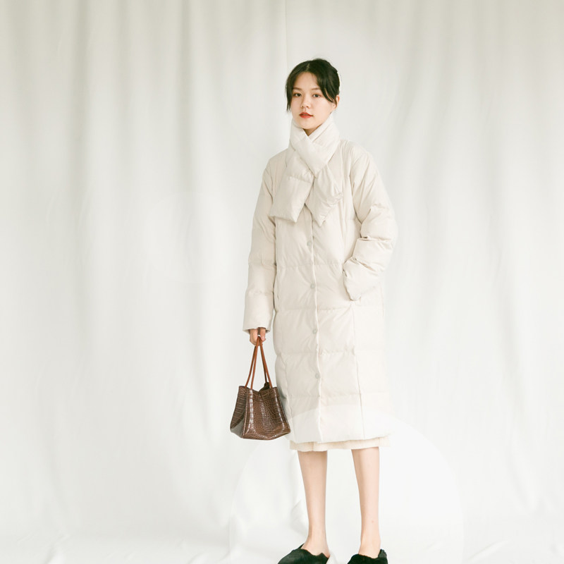 木桐榆叶2018新款冬装中长款白鸭绒围巾羽绒服羽绒服