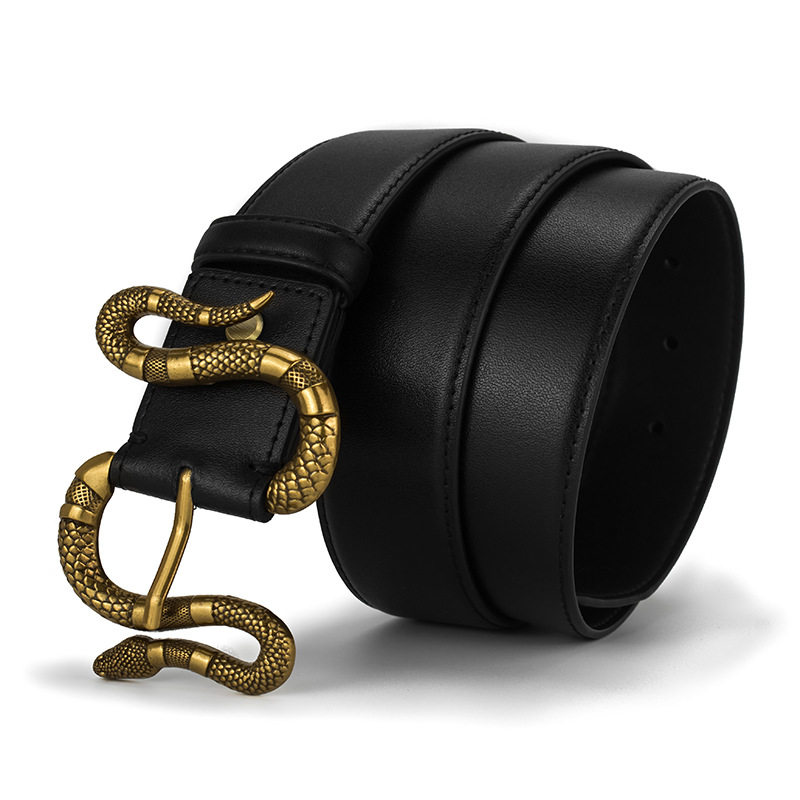 新款男士蛇头形针皮带时尚真皮复古蛇形牛皮腰带