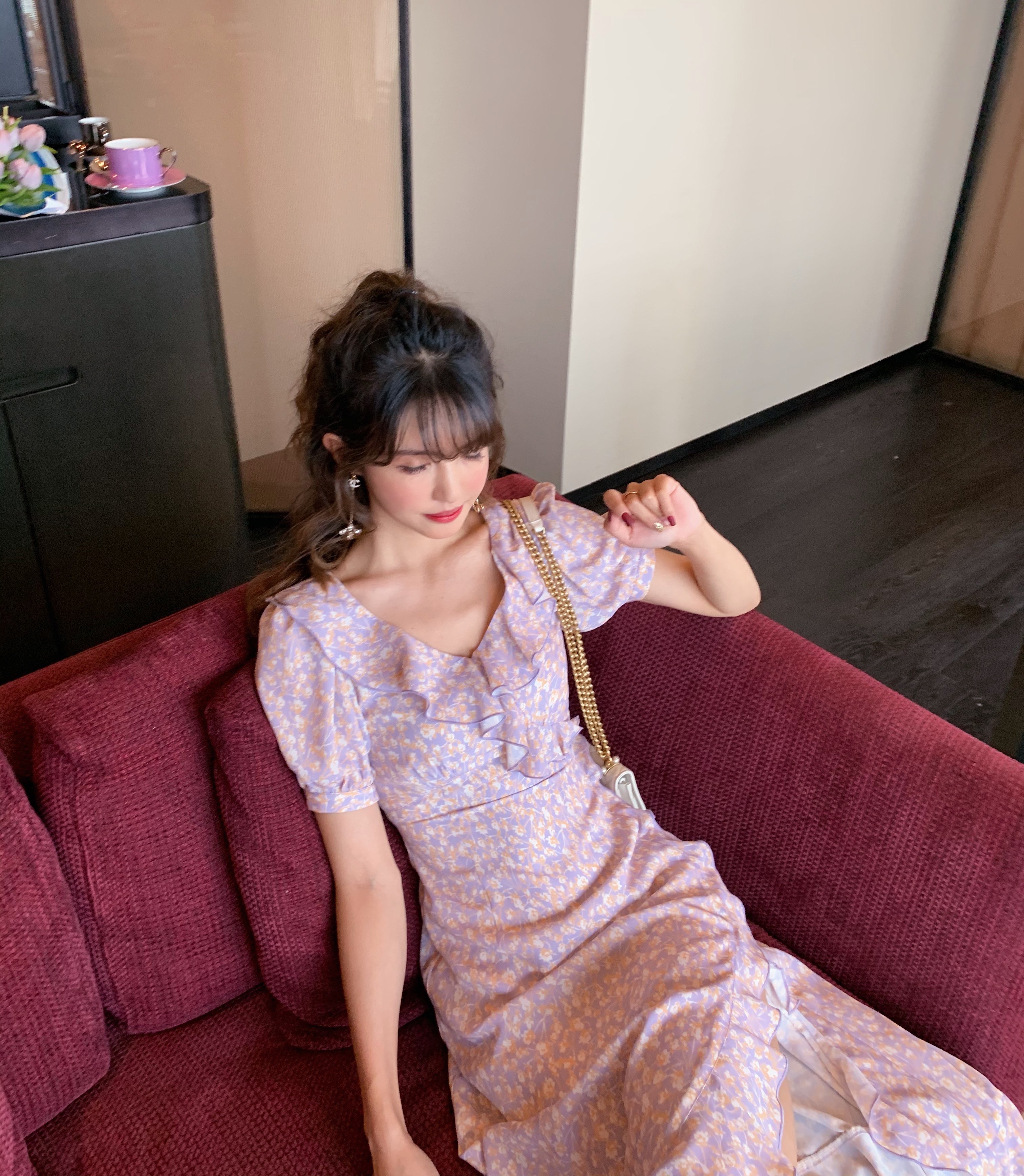 acaine法式优雅长裙裙子夏季显高收腰显瘦开叉连衣裙