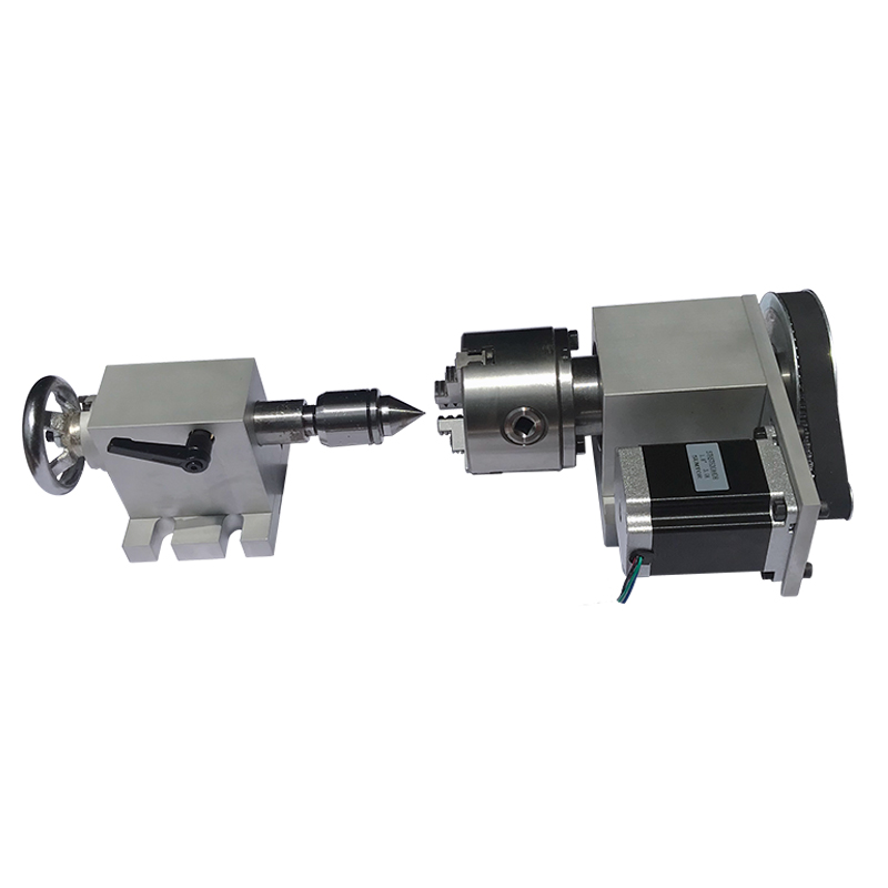 雕刻机a轴cnc雕刻机旋转轴80mm卡盘顶针尾座分度头数控雕刻第四轴