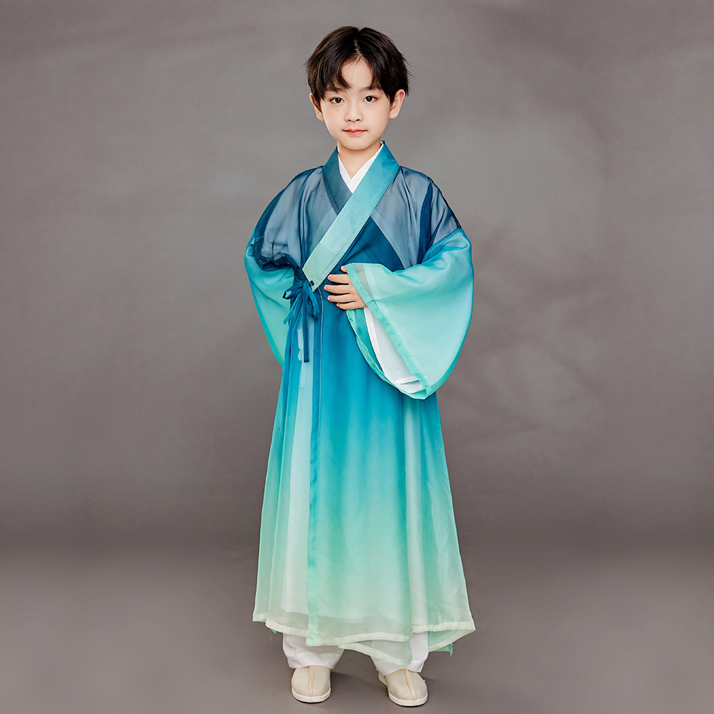 兴业原创儿童汉服男童青绿道袍长衫春夏中式汉服
