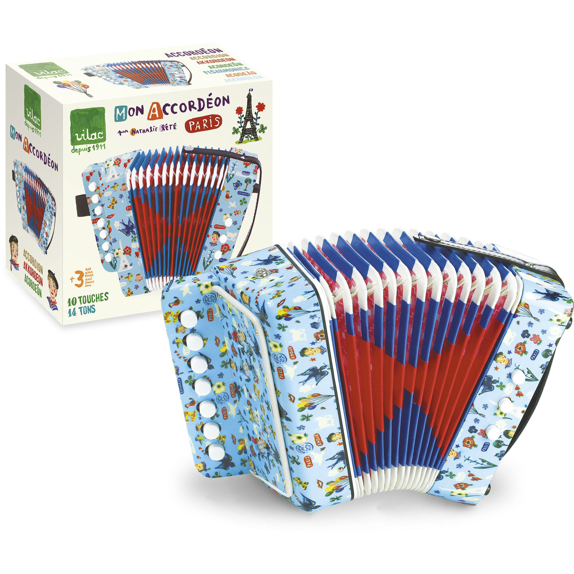 法国vilac插画师合作款小手风琴儿童音乐玩具男女孩乐器启蒙3岁