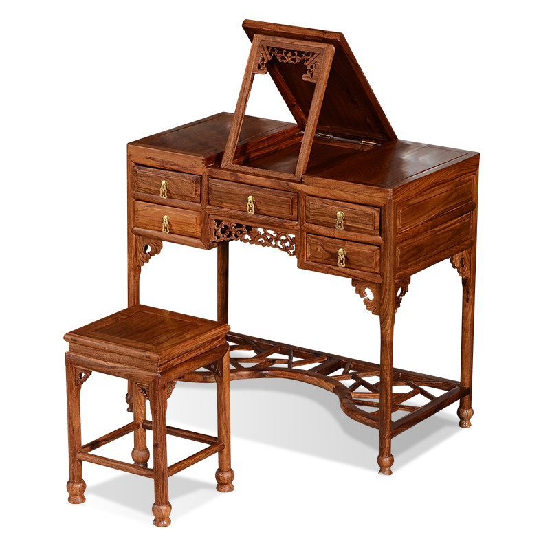 古味居中式红木梳妆台梳妆组合花梨明清仿古家具梳妆台梳妆凳