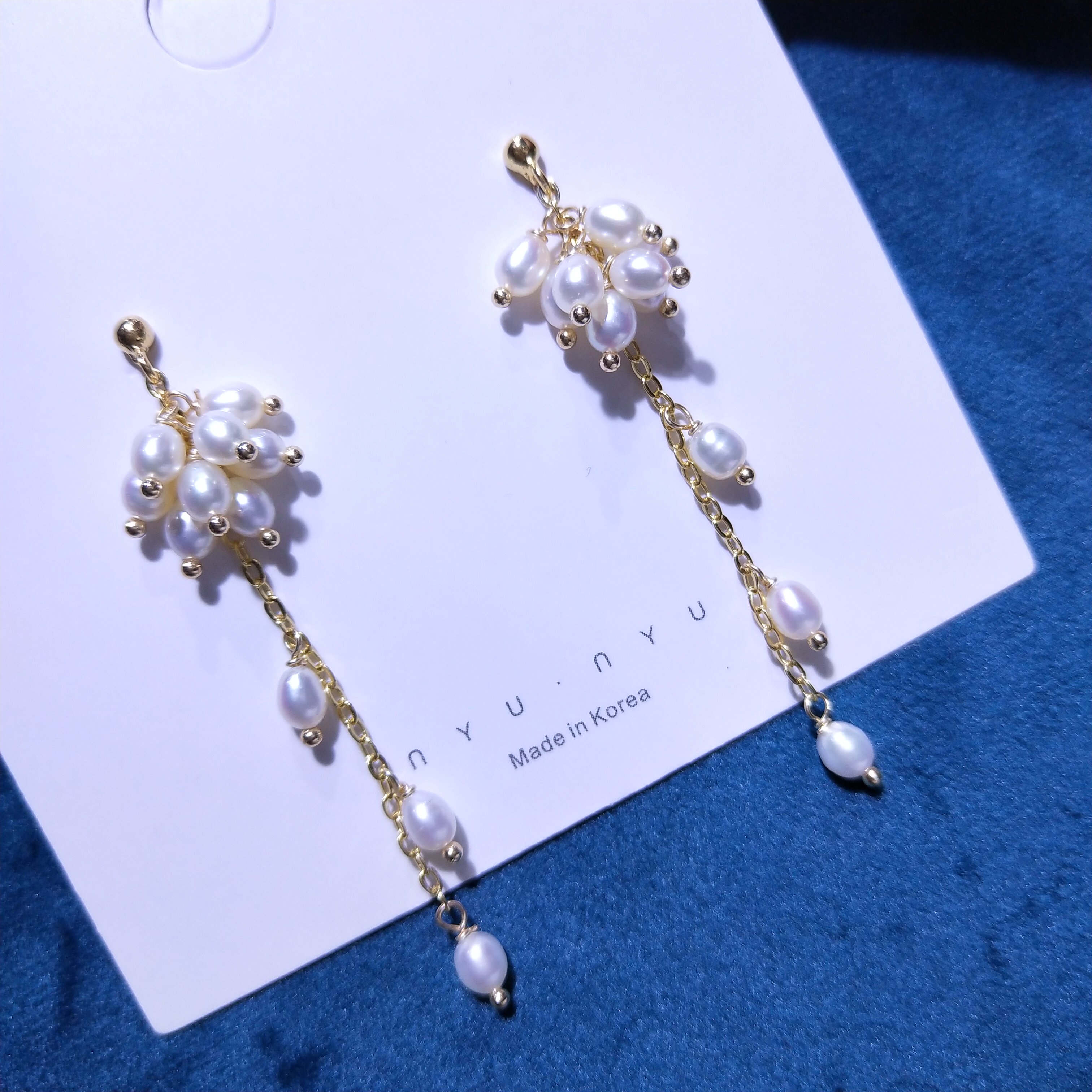 耳钉珍珠千凝小葡萄14k包金天然淡水34mm椭圆耳饰