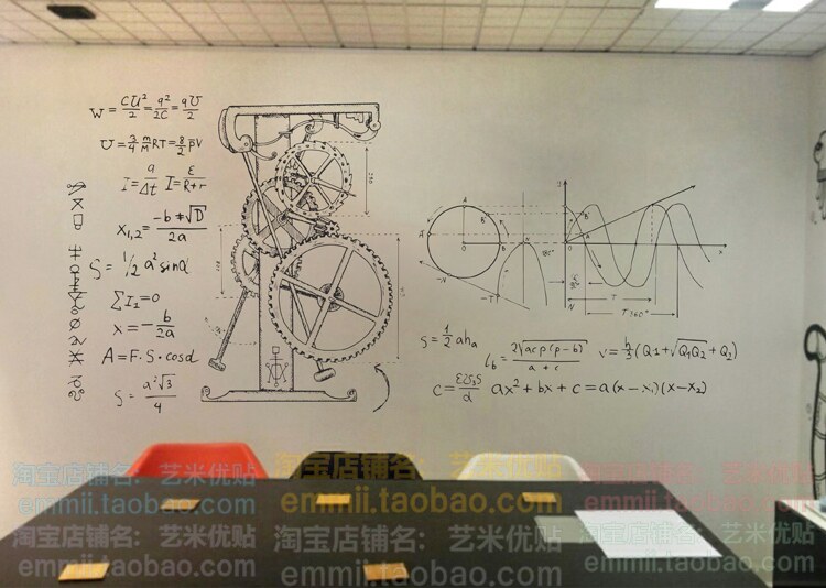 科学图纸创意工业风物物理公式墙贴齿轮机械墙贴