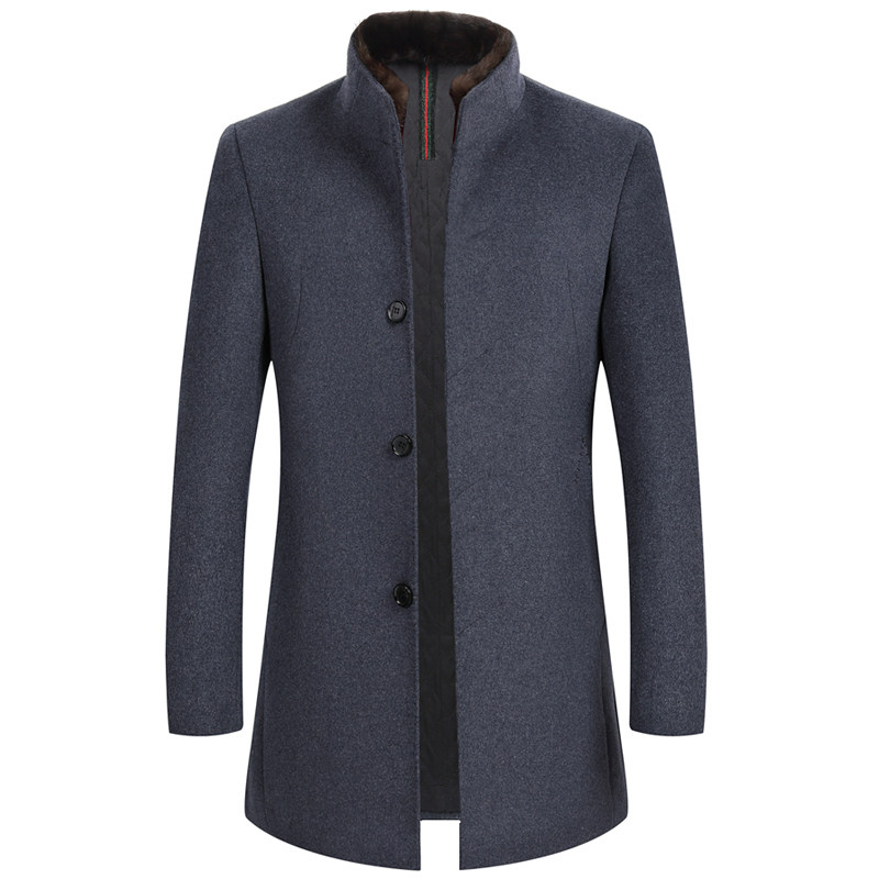 恒源祥男士毛呢大衣中长款水貂毛领冬季呢子外套加厚羊毛中年男装
