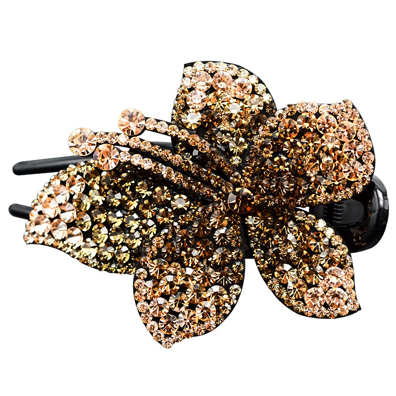 发夹后脑勺韩国大号发卡成年女水钻盘发顶夹三齿鸭嘴夹子抓夹头饰