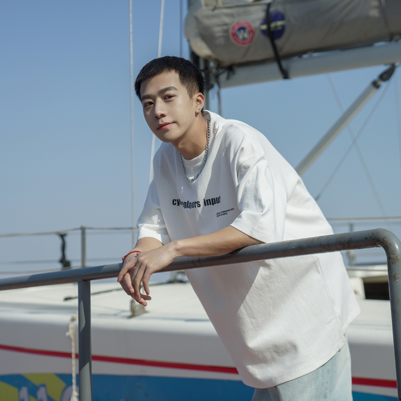 D022夏季新款字母印花纯棉短袖T恤男潮牌半袖宽松上衣打底衫体恤