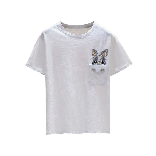 Korean version of the white short-sleeved T-shirt women's top 2020 summer loose plus size autumn all-match bottoming shirt slub cotton Korean version of the white short-sleeved T-shirt women's top 2020 summer loose plus size autumn all-match bottoming shirt slub cotton