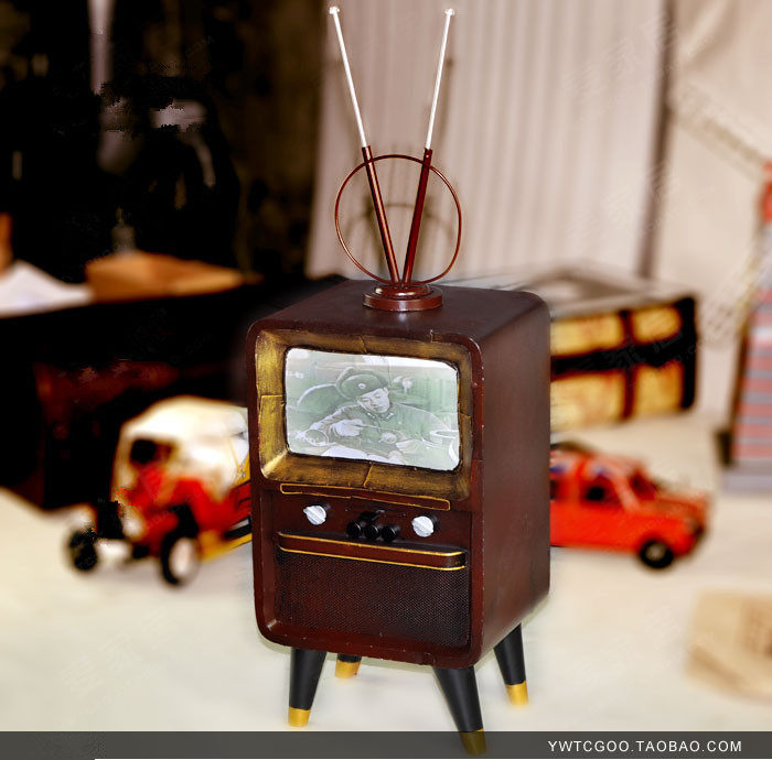 老式仿古铁艺电视机模型复古拍摄影楼韩式道具摆件