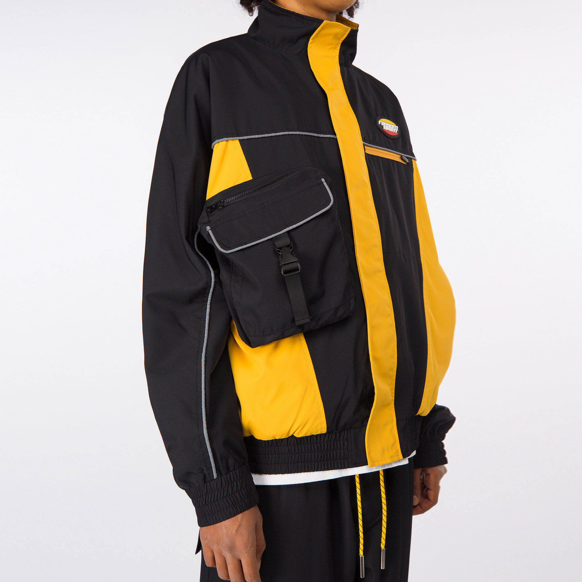 randomeventrdetjacket黄黑反光条插肩多口袋拼接夹克夹克