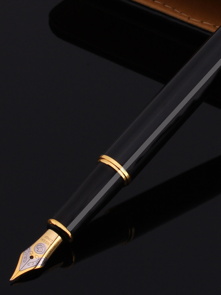 罗氏金属纯黑丽雅钢笔套装男女生练字书写铱金笔激光定制logo刻字
