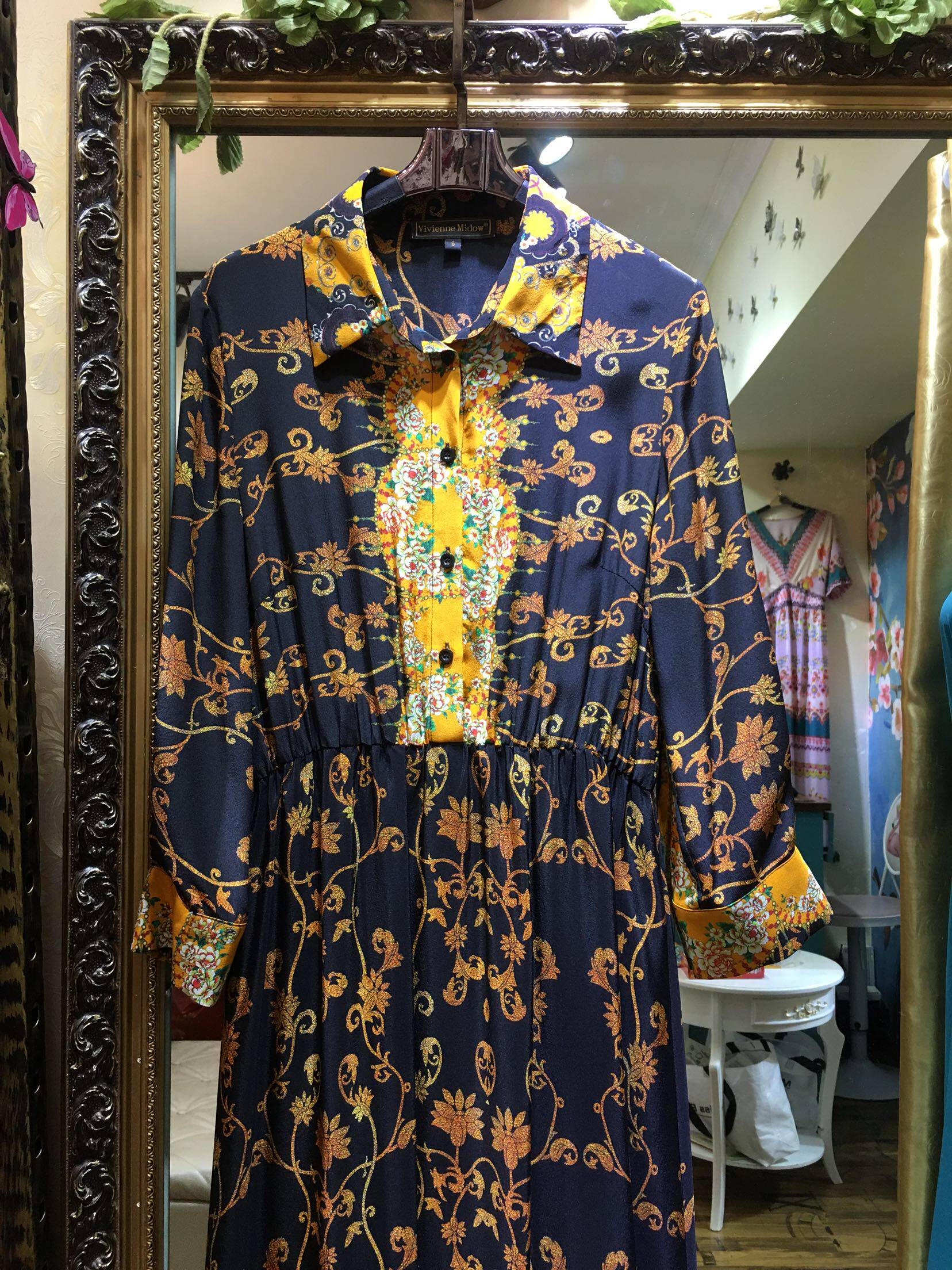 vivienne真丝中袖衣领大牌气质新款midow连衣裙