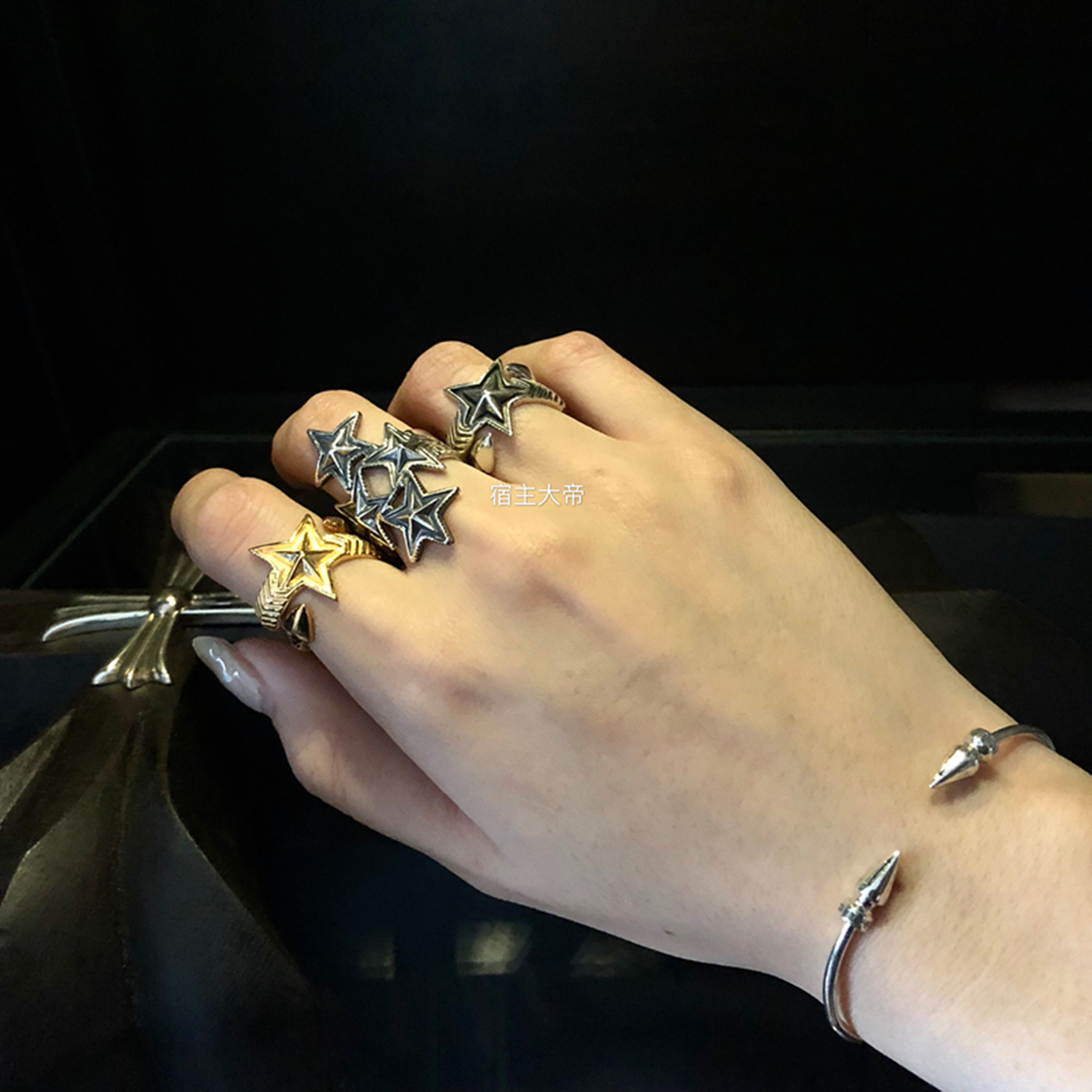 cody宿主大帝新款双箭单星纯银情侣五角星包邮戒指