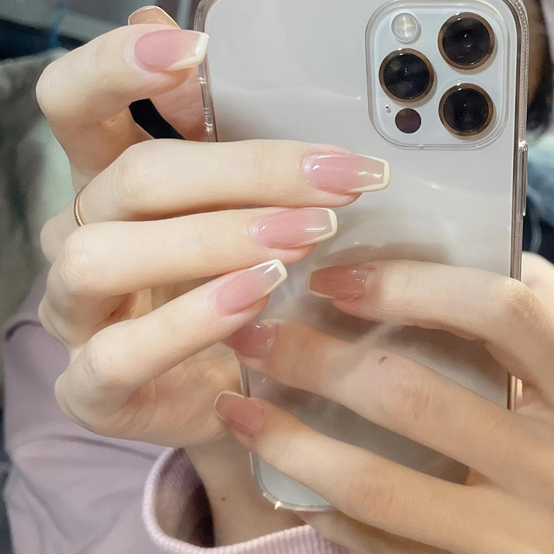 手工穿戴美甲冰透小清新白色法式夏季长款假指指甲彩妆