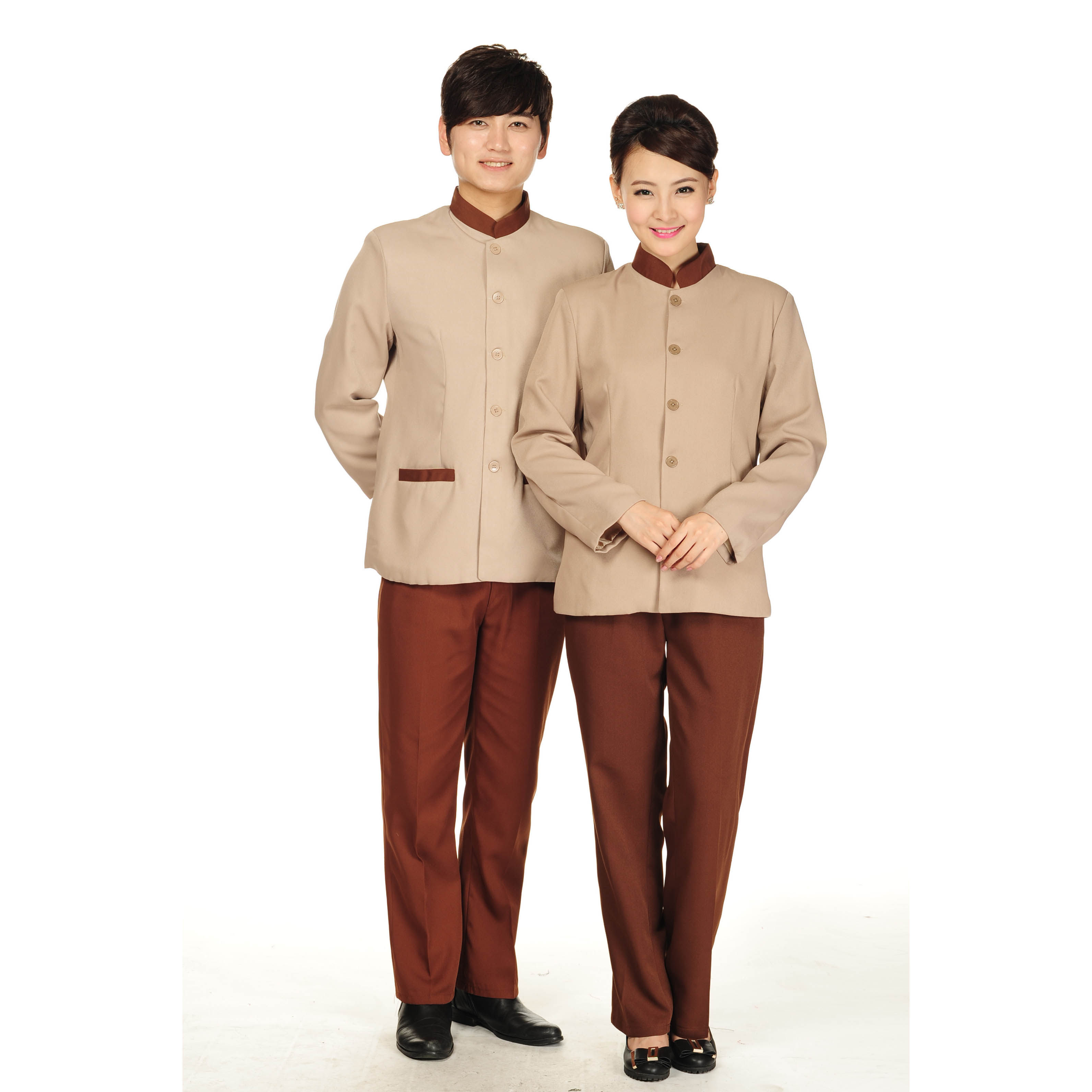 酒店工作服服务员裤子 保洁工作长裤 咖啡色男女通用保洁裤保洁服