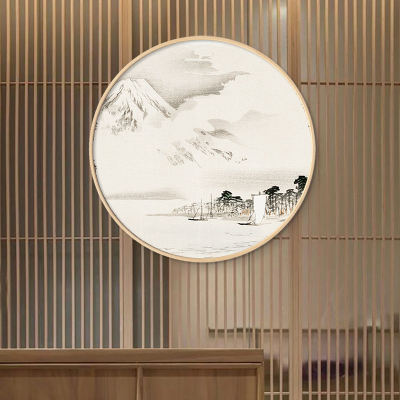 璞图日式风景实木圆形装饰画现代简约茶室禅意挂画现代装饰画