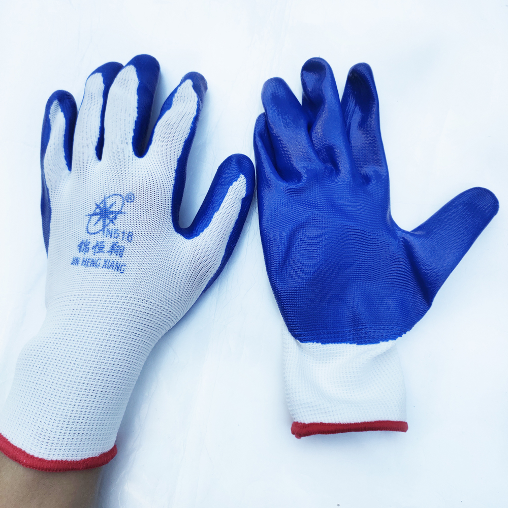 手套锦恒恒翔丁腈浸胶蓝绿色劳保pvc尼龙单面防护手套