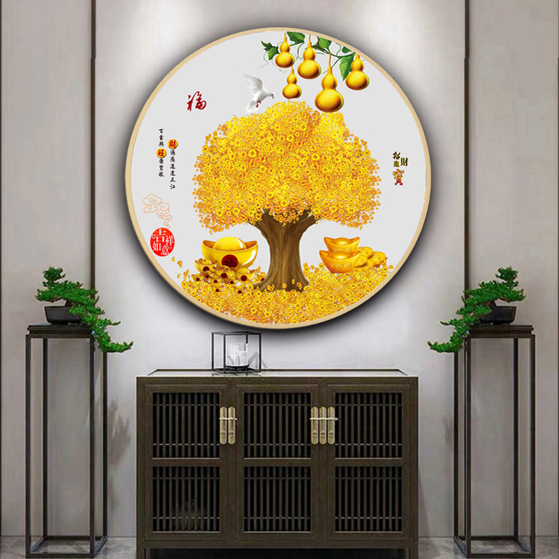 金钱树钱树客厅玄关招财进宝壁画摇钱树发财树装饰画黄金现代装饰画