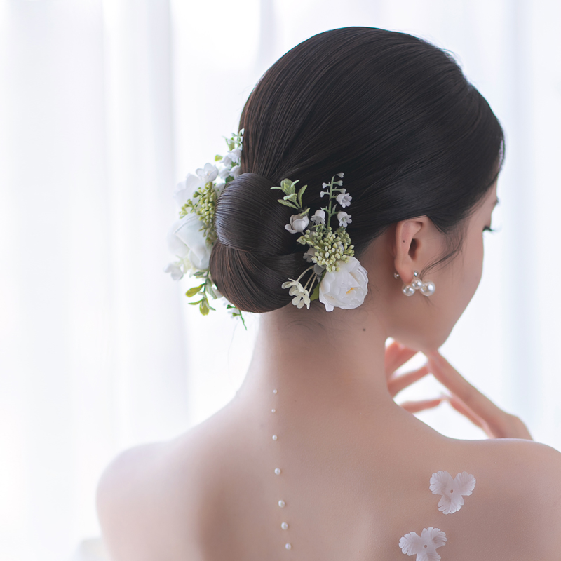 新娘头饰白色森系花朵盘发发夹唯美简约婚纱礼服发饰