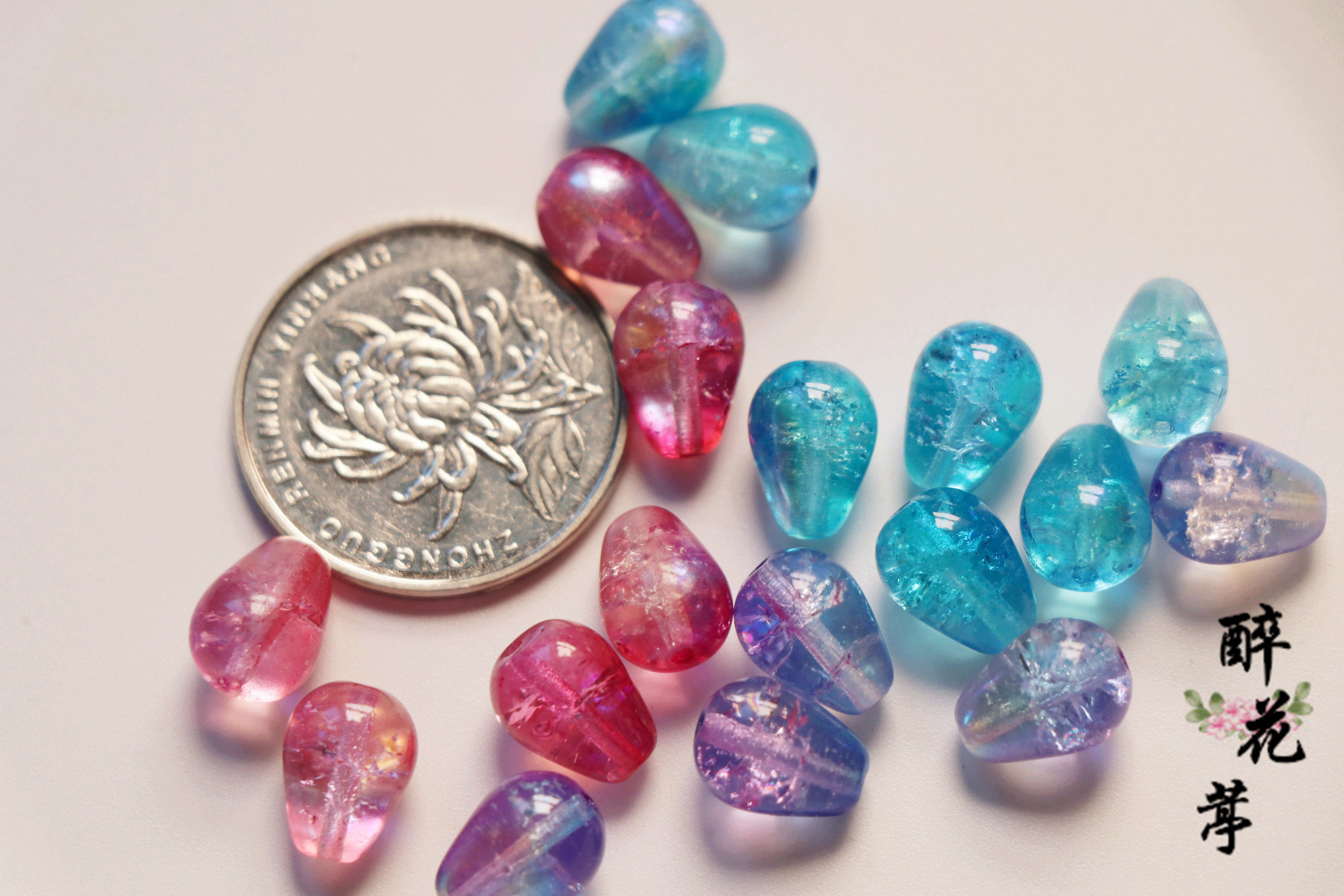 进口捷克琉璃爆花水晶水滴竖孔透明珠醉花亭古风diy饰品配件材料