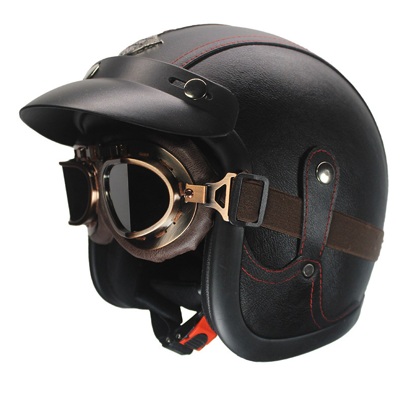 哈雷复古头盔电动车摩托半盔巡航机车瓢盔四季电动车头盔