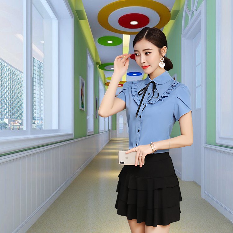 幼儿园教师园职业衬衫老师工作服幼师面试夏季短袖职业女裙套装