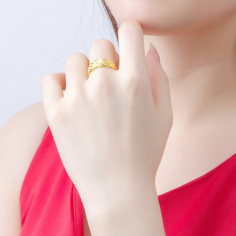 戒指足金金戒指萃华金店车花女款黄金活口手饰