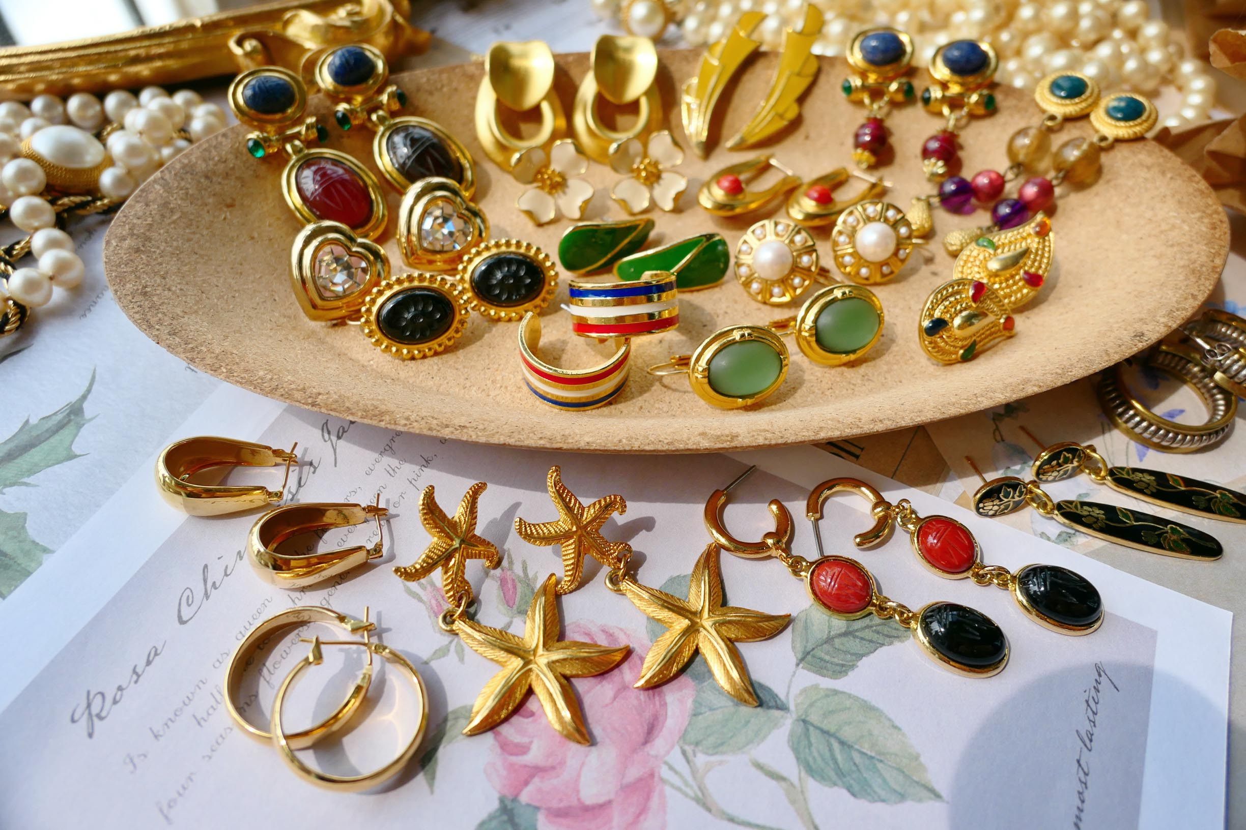 vintage美国中古首饰经典复古锆石玛瑙气质华丽耳钉