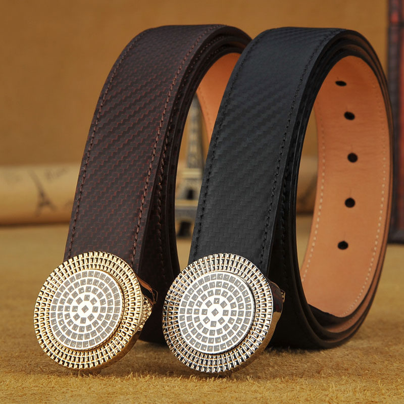 都乐青年潮流男士商务裤腰带镶钻时尚经典圆形平滑腰带