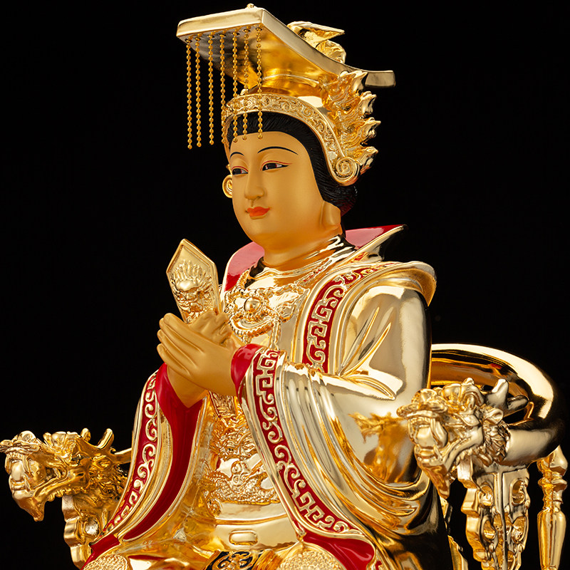 妈祖神像纯铜鎏金佛像天上圣母天后娘娘海神摆件