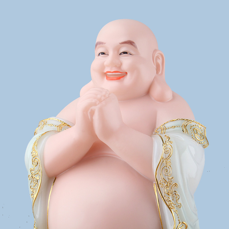 弥勒佛笑佛汉白玉佛像实心玉石雕弥勒菩萨大肚佛翠玉