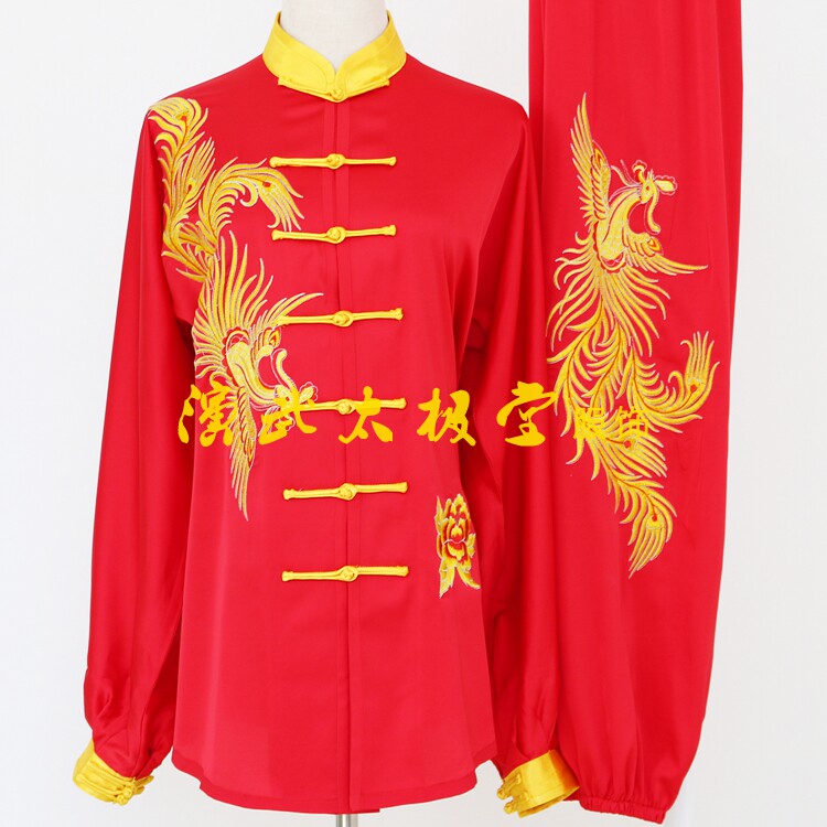 女款刺绣凤凰男款绣龙太极中老年练功红色弹力太极服
