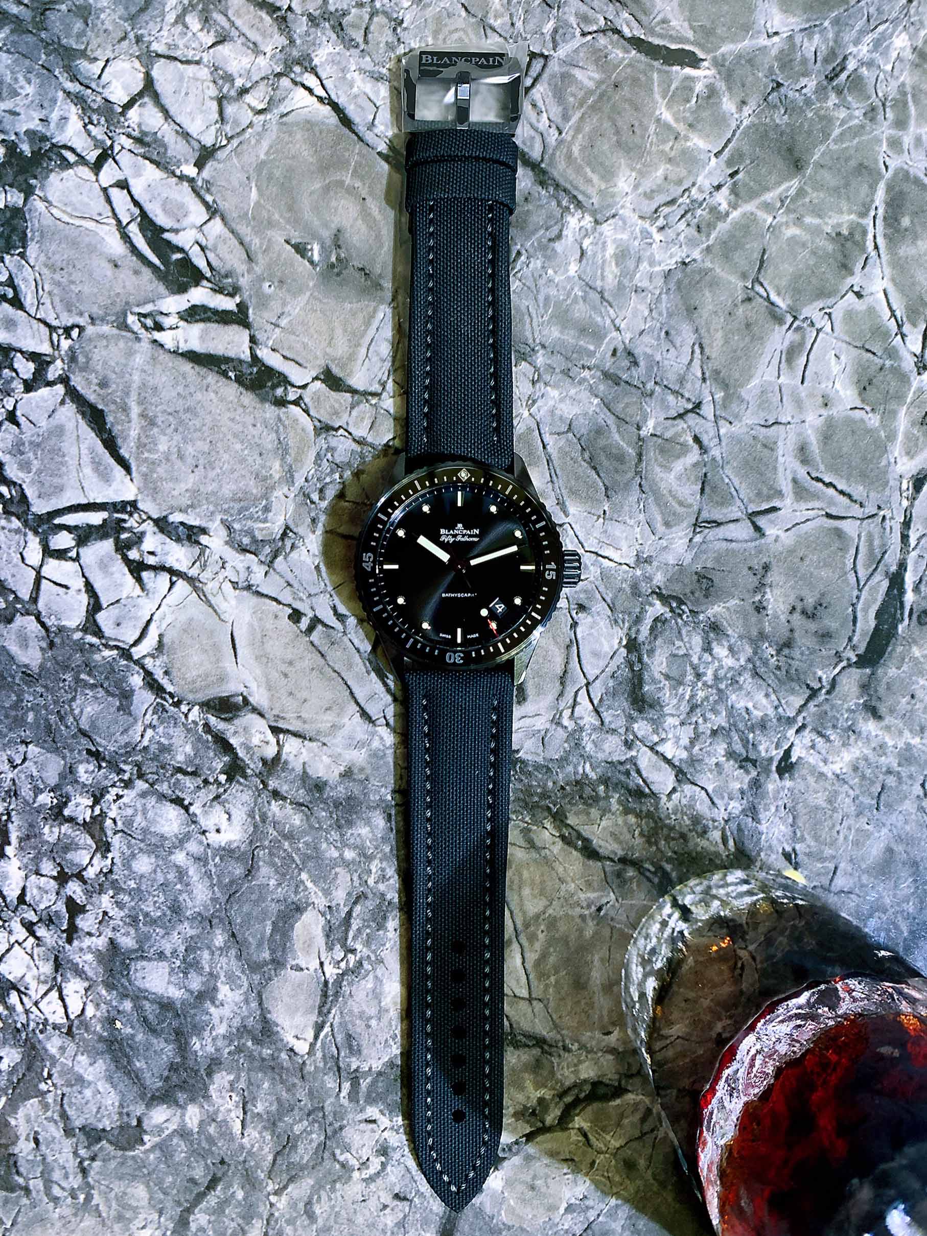 全新宝珀五十噚 5000-0130-B52A 黑色陶瓷帆布针扣腕表