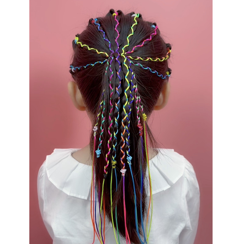 编发熙瓜彩绳女童头发云南舞台七彩渐变变色发饰