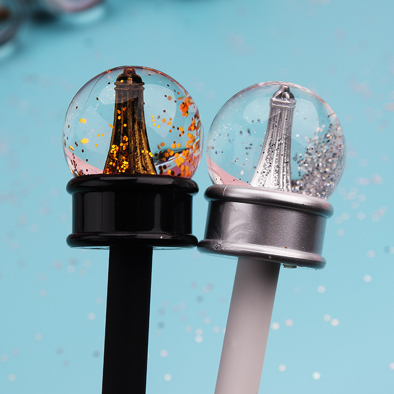 创意水晶球流沙中性笔铁塔液体流动油笔奖品学生中性笔