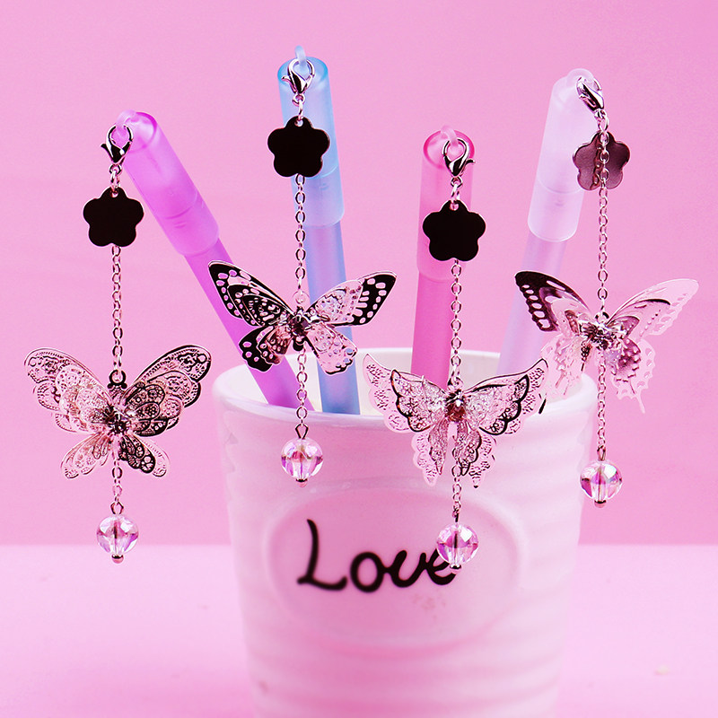 创意唯美蝴蝶吊坠可爱小清新中性笔日韩少女心学中性笔