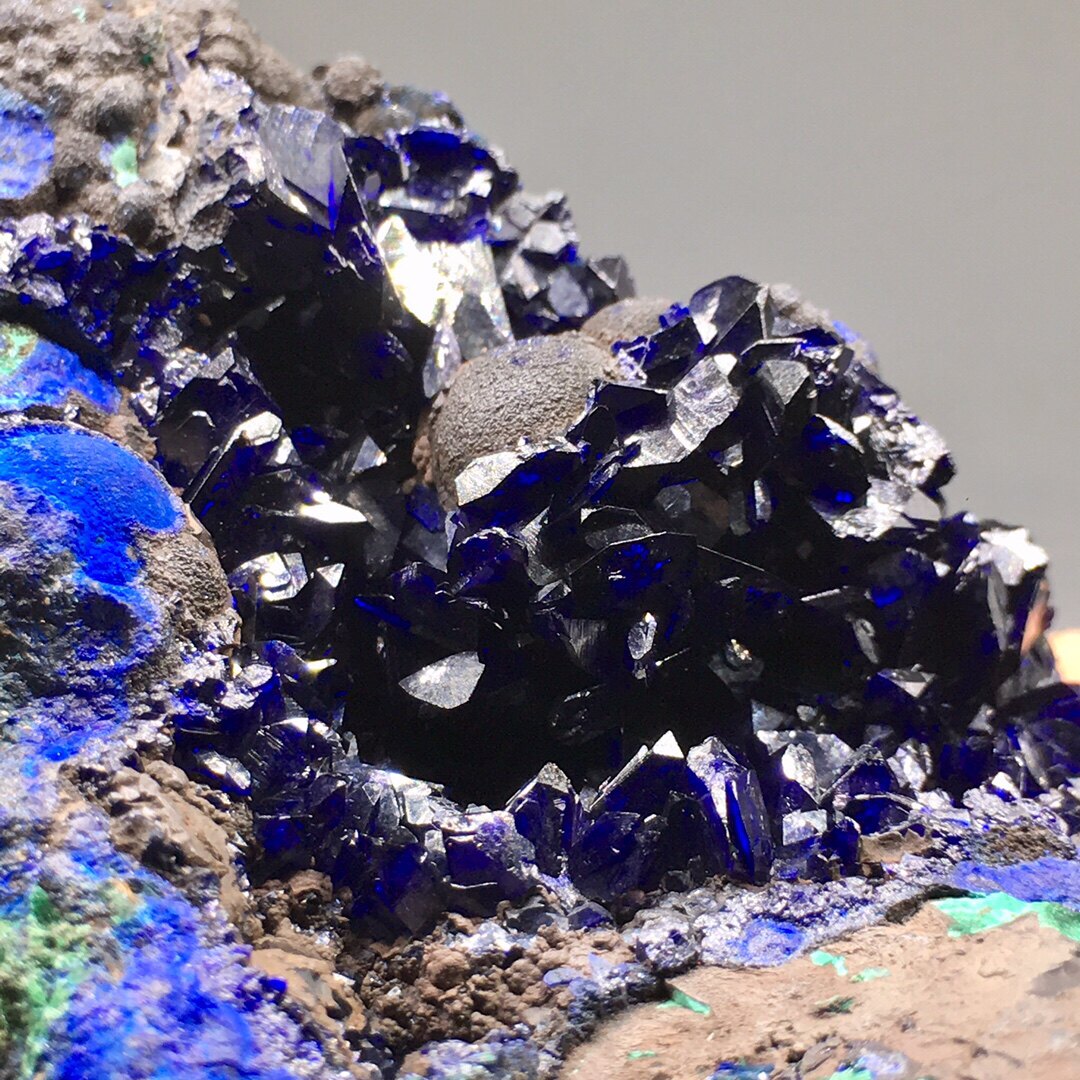 蓝铜矿原石孔雀石共生天然矿石矿物晶体教学标本摆件地质科普