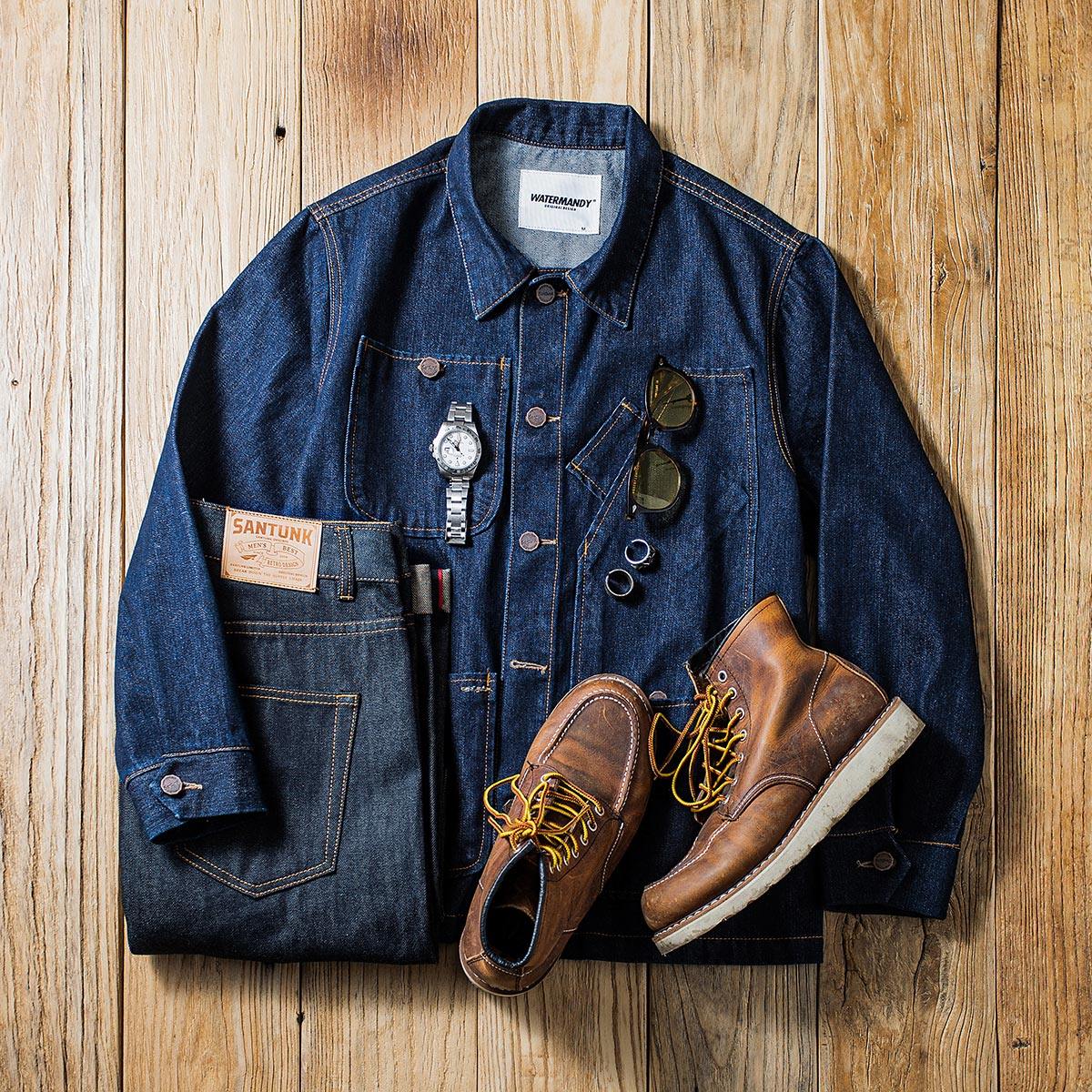 工装多口口袋硬朗丹宁夹克翻领外套美式复古夹克