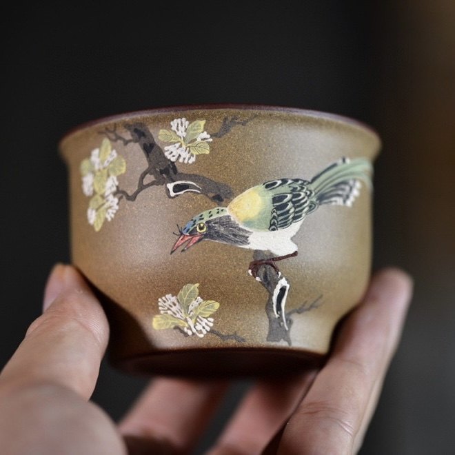 慕器宜兴宜兴紫砂紫砂壶茶具梁伟紫微彩鸟杯纯手工茶壶