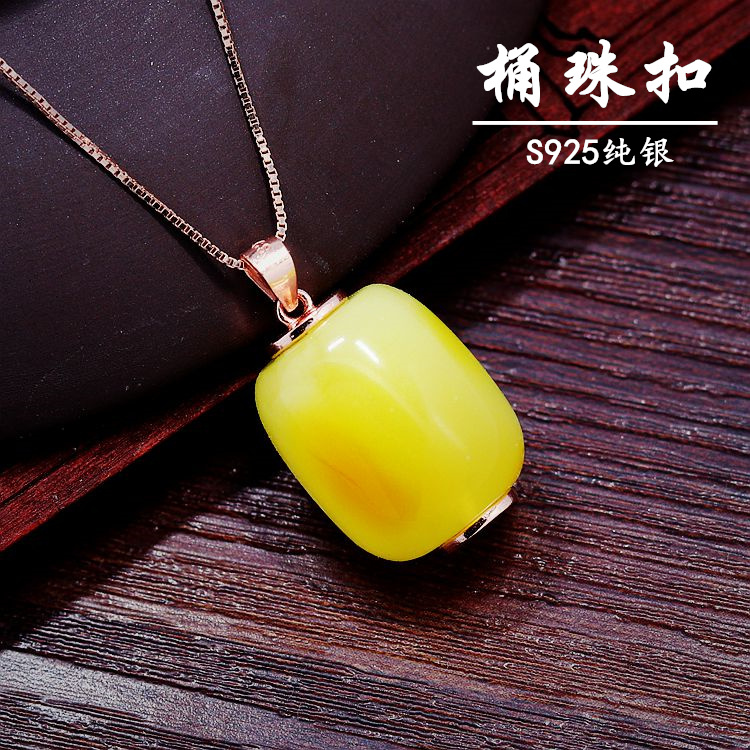 s925纯银吊坠扣头diy桶珠吊坠扣配件扣银扣镶嵌蜜蜡松石琥珀银扣